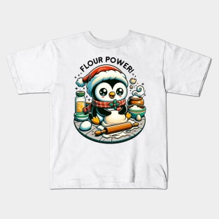 Flour Power Kawaii Christmas Penguin Baking Kids T-Shirt